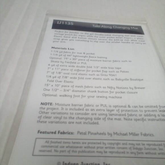 Sewing Pattern Indygo Junction Take Along Changing Mat Baby Toddler IJ1135 - Picture 2 of 6